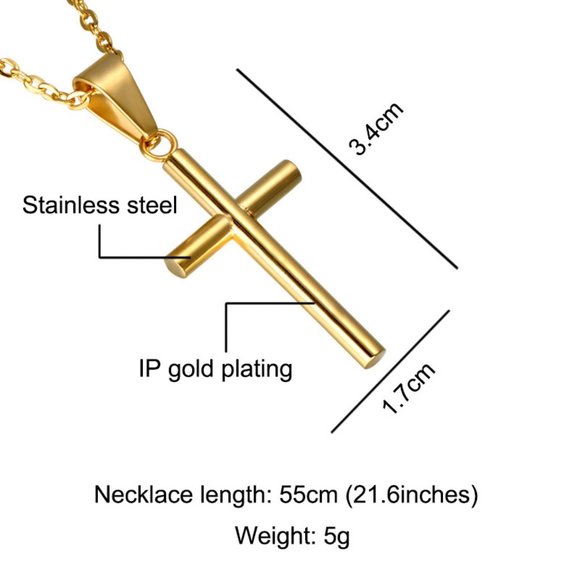 Stainless Steel Gold Plated Cross Necklace with gift bag - Picture 5 of 5